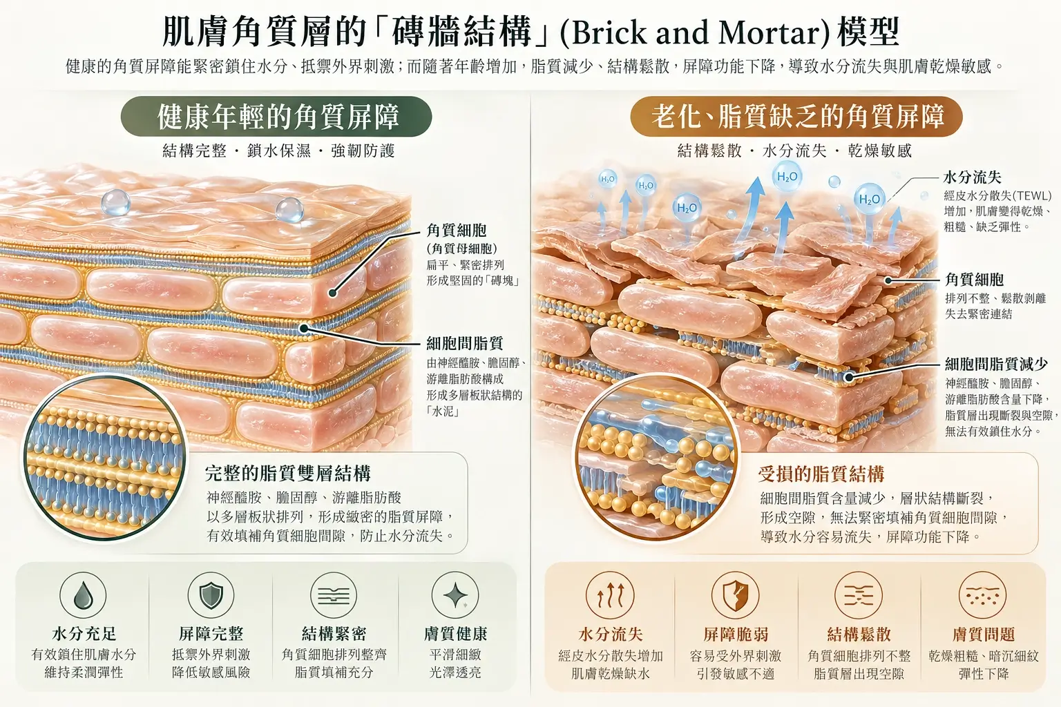 內文圖片 01｜健康與受損角質層磚泥模型