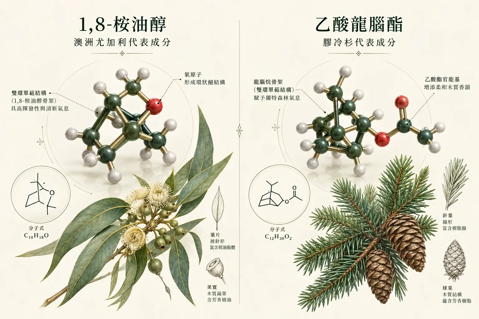 內文圖 02｜1,8-桉油醇與乙酸龍腦酯植物化學