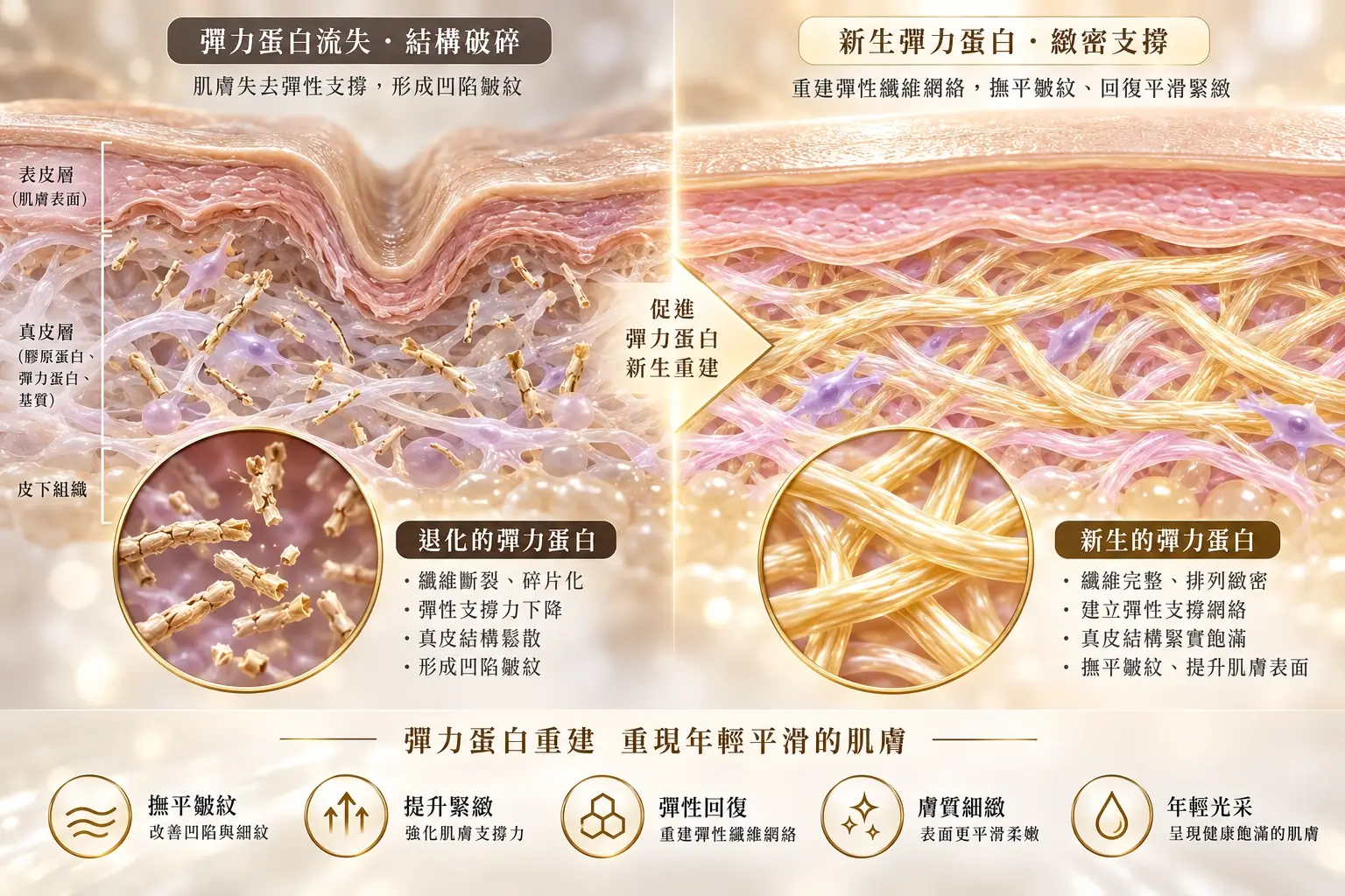 內文圖 02｜真皮膠原與彈性纖維結構對照