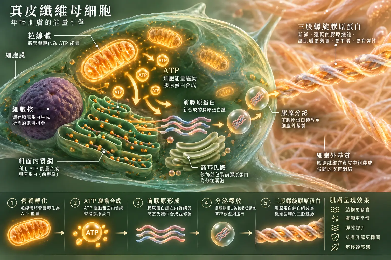 示意粒線體 ATP 與纖維母細胞的關係