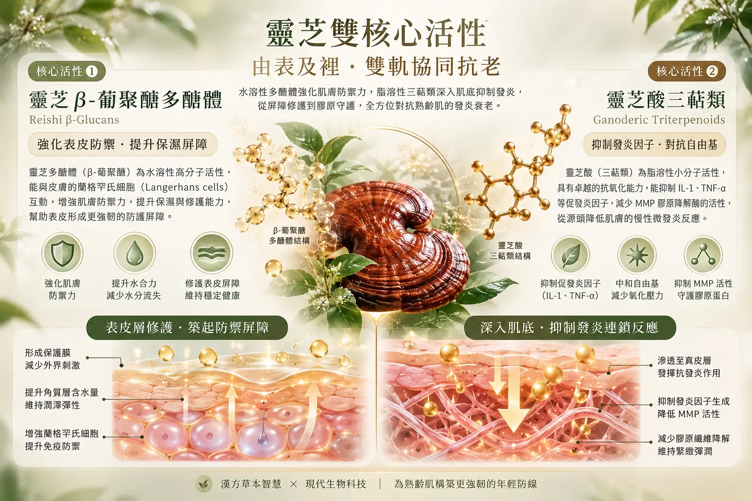 靈芝多醣類與三萜類的成分類型示意