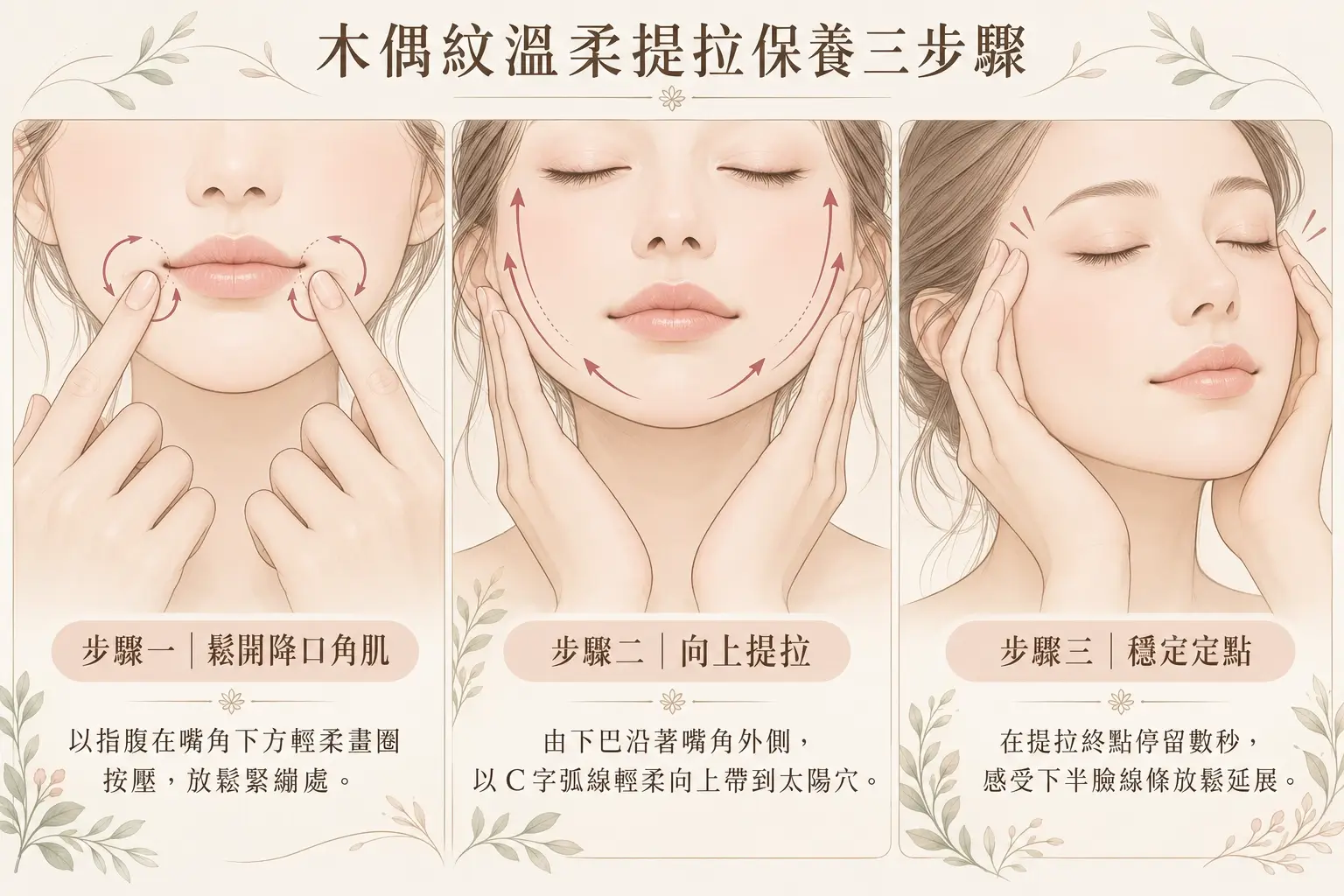 嘴角周圍溫和按摩三步驟示意圖